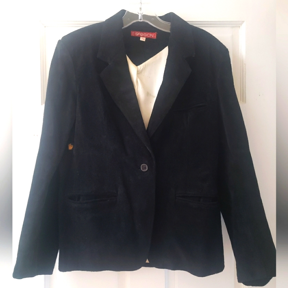 Vtg SASSON Suede Leather Blazer Suit Jacket Size 11/12 Fitted Blazer
